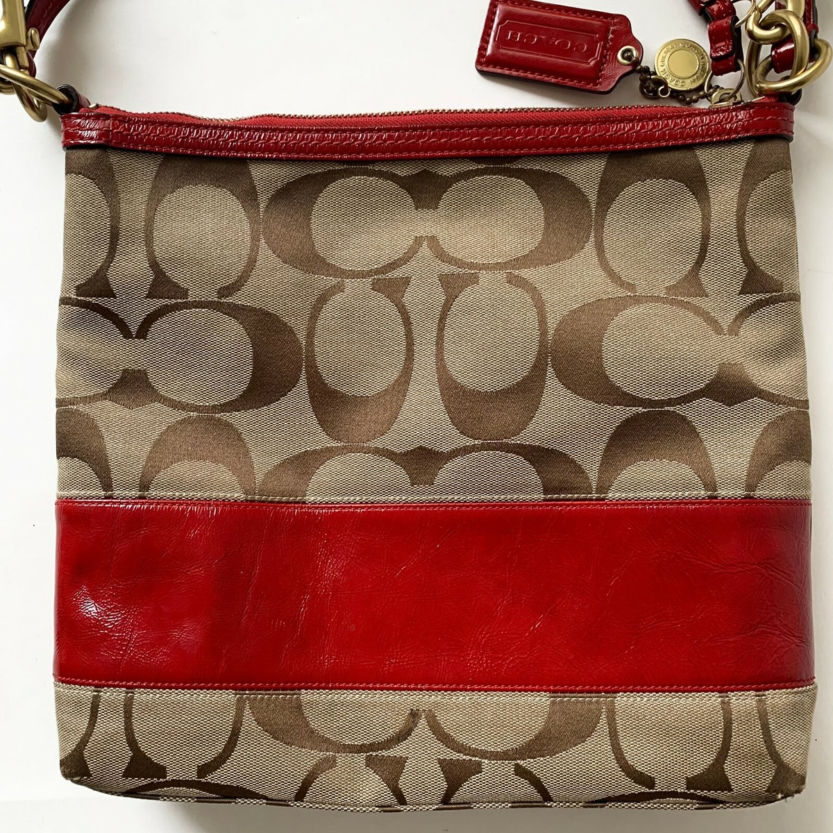 Coach Bag Signature Shoulder Canvas and Red Leather Coach Bag Signature Shoulder Canvas and Red Leather