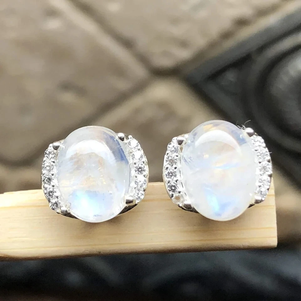 Hermosos gemelos de diseñador para hombre con piedras preciosas de piedra lunar natural de plata de ley 925 Foto 3 de 4