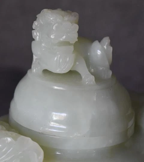 PRECIOSO INCENSARIO ANILLADO CHINO TALLADO A MANO NEFRITA JADE FOO PERRO/LEÓN TEMPLO Foto 4 de 4