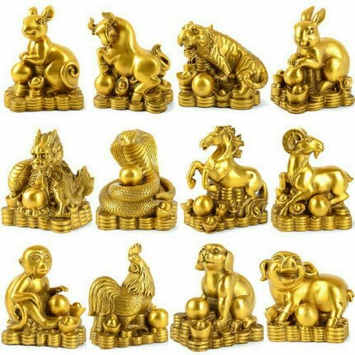 Chinese Brass Zodiac Animals Statue Antique Feng Shui Ornaments Home Decor - Afbeelding 1 van 18