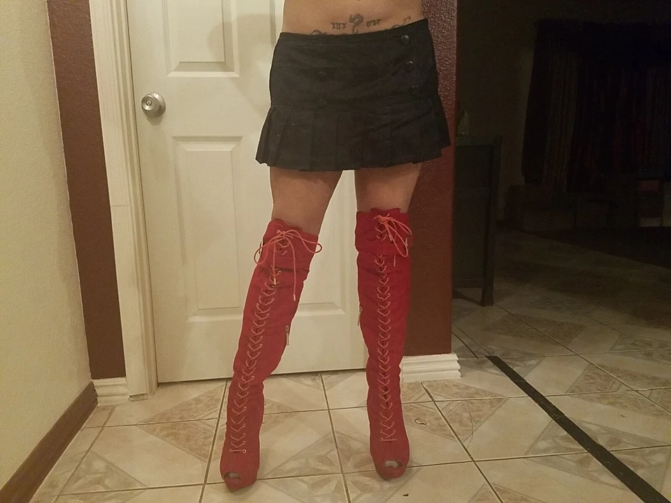 Shiekh Red Suede Thigh High Boots Size 9 - Image 2 of 4