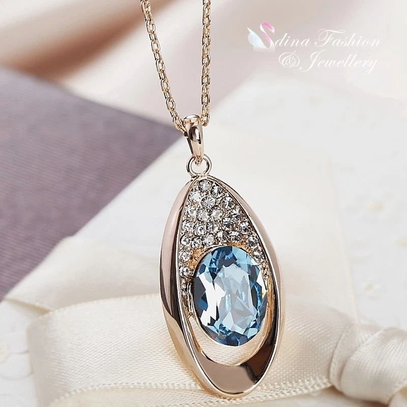 18K Rose Gold Filled Made With Swarovski Element Oval Aquamarine Teardrop Set - Image 2 of 4