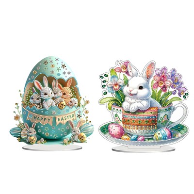 1Pc Rabbit Gem Painting Easter Egg Rabbit Gem Art Acrylic Paint Double Sided 2D