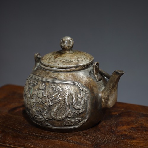 8" Chinese Buddhism Pure copper Gilt silver Dragon and phoenix pot statue - Picture 8 of 9