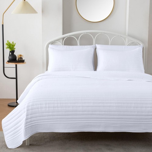 Quilt Set Full Queen Size White Lightweight Ultra Soft Microfiber