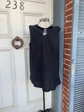 HLT31V Black Large NWT Match Point Linen Shirt Tank Bias Flax VNeck NEW