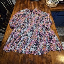 Vince Camuto Floral Tier Mini Babydoll Dress Size XXL Long Sleeve Sheer Lined...