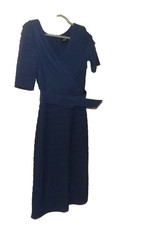 ADRIANNA PAPELL Layered Sleeveless V-Neck V-Back Midi Evening Dress Belted Sz 4