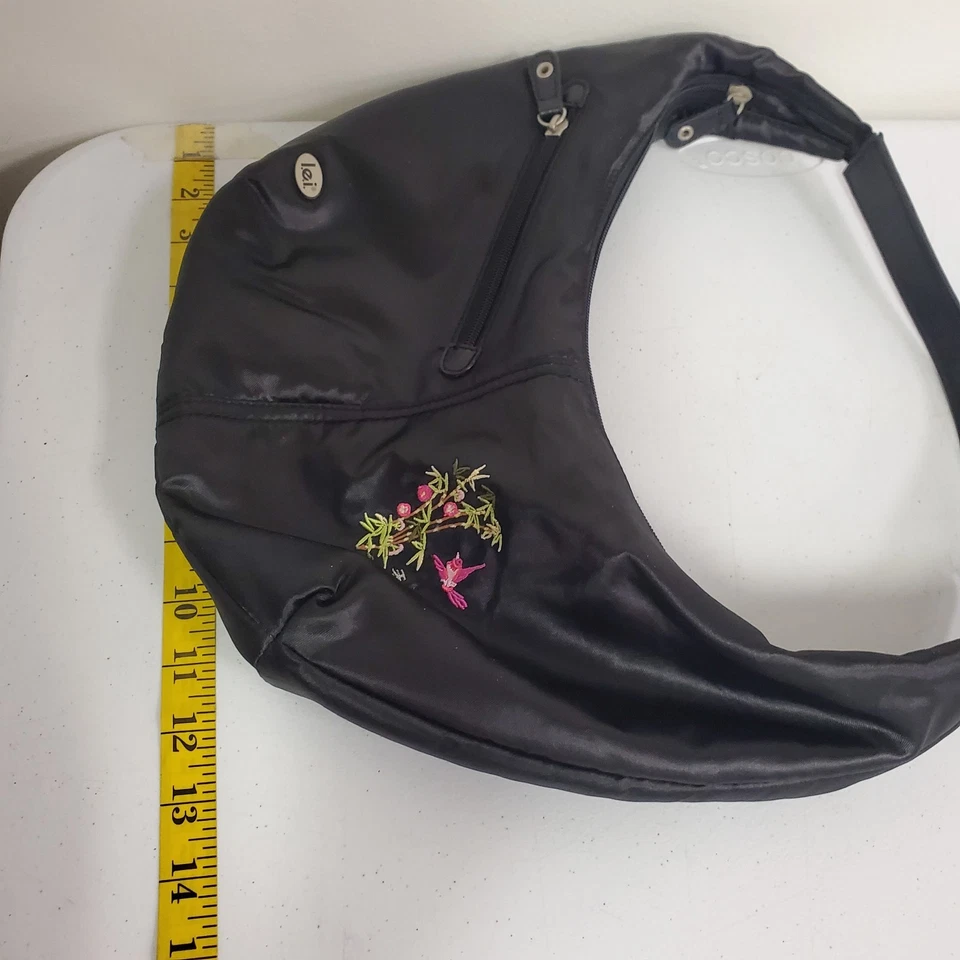 Винтажный Lei женщин Y2K азиатский вышитый полумесяц атласная ручная сумка черный Coachella - Изображение 4 из 4