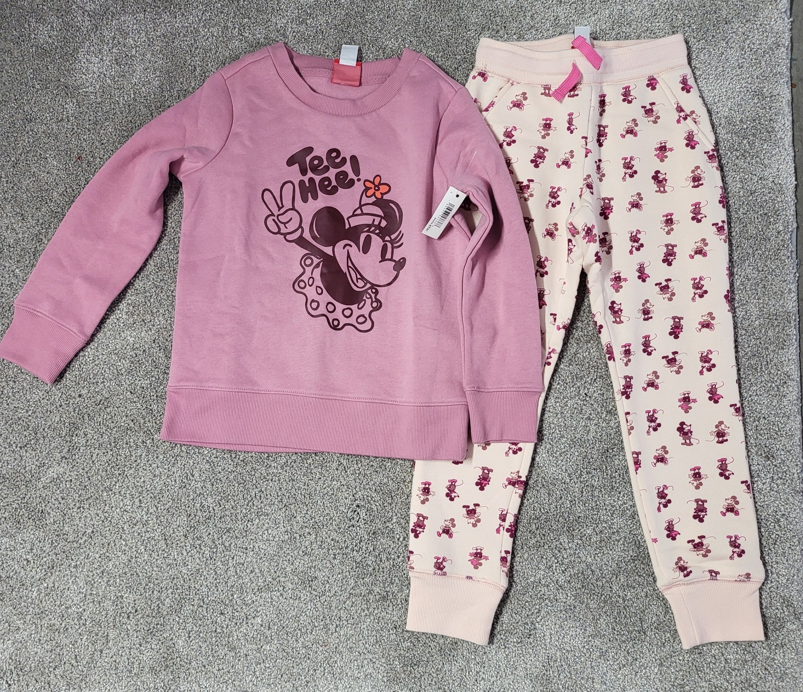 Amazon Essentials Minnie Mouse Girls Pink Sweatshirt & Pants Set Size S Cotton
