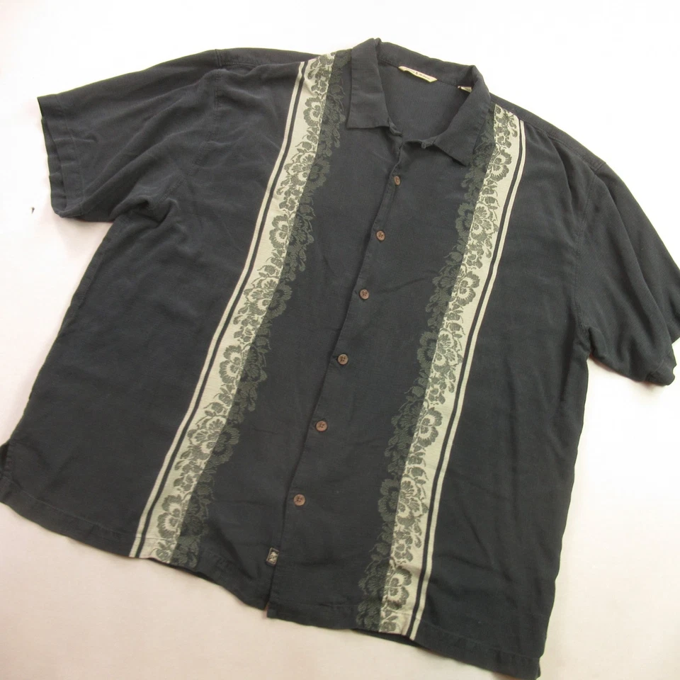 Tommy Bahama Shirt Mens 2XL Silk Short Sleeve Button Front Lightweight Black - Image 2 of 4