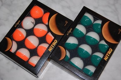 NITRO ECLIPSE 2 DOZEN WHITE / TANGERINE & GREEN Golf Balls FREE 2 Dozen TEES