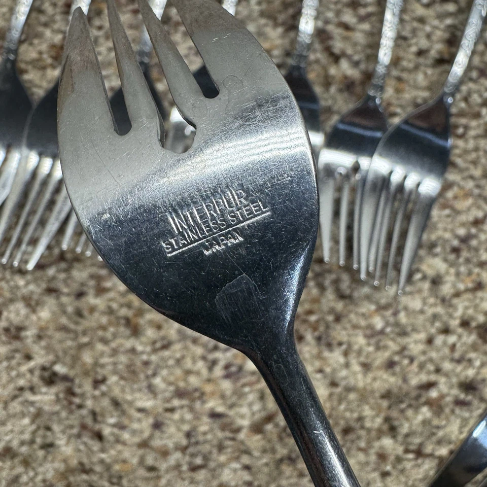 Lote de 16 cubiertos vintage de acero inoxidable con mango marrón Interpur Japón INR2 MCM Foto 4 de 4