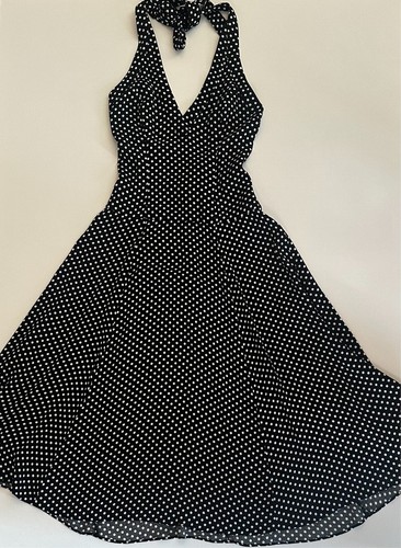 Women's Reformation black halter top polka dot v-neck midi dress size 8 retro