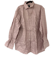 Pronto Uomo Men Dress Shirt Pink Windowpane 17 34/35 Egyptian Cotton Classic Fit