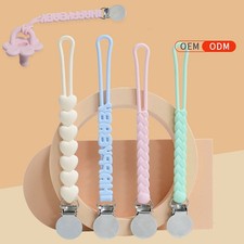 Silicone Pacifier Chain Pacifier Anti-Drop Chain Stainless Steel Clip Round Bead