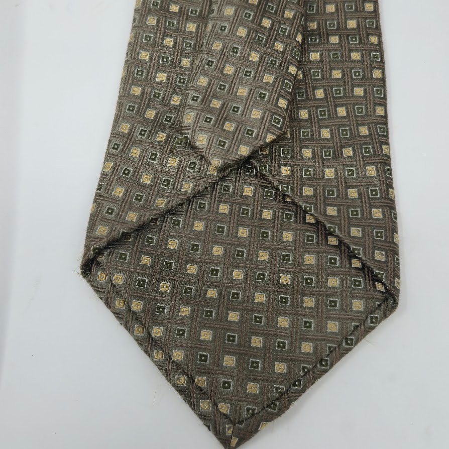 Pronto Uomo Olive Green Geometric 100% Silk Tie image 6