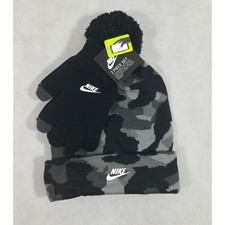 Nike Big Boys Futura Camouflage Knit Beanie and Gloves 2 pc Set Black NWT