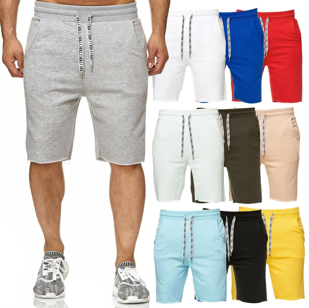 Pantaloncini Uomo Bahob, Jersey, Tinta Unita, Con Tasche E Cordino, Taglie S-3XL, Nero/grigio
