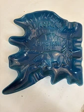 Royal Haeger Teal / Aqua  Blue Ashtray 1958 Alaska 49th State R1917