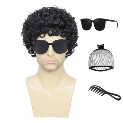 Men Black Short Afro Curly Wig Synthetic Full Head Wig Natural Fashion Daily Use