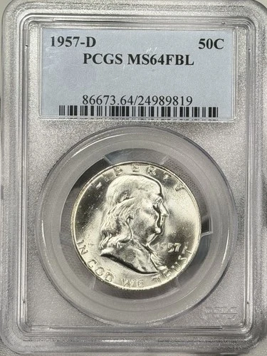1957-D 50c Franklin Half Dollar PCGS MS64 FBL Silver Benjamin Fifty Cents Coin