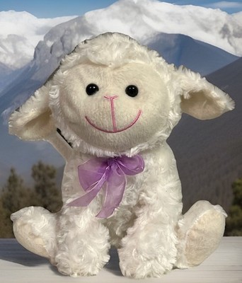 Goffa Lamb 10  White Soft Plush Stuffed Animal Purple Bow Easter Spring Sheep