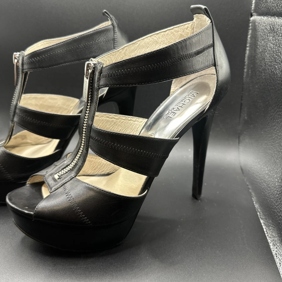 Sandalias de plataforma de tacón alto Michael Kors Berkley para mujer 9,5 M negras con cremallera Foto 2 de 4