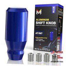Premium Royal Shift Knob - 4 Metal Threaded Adapters, 4 5 6 Blue Short Cylinder