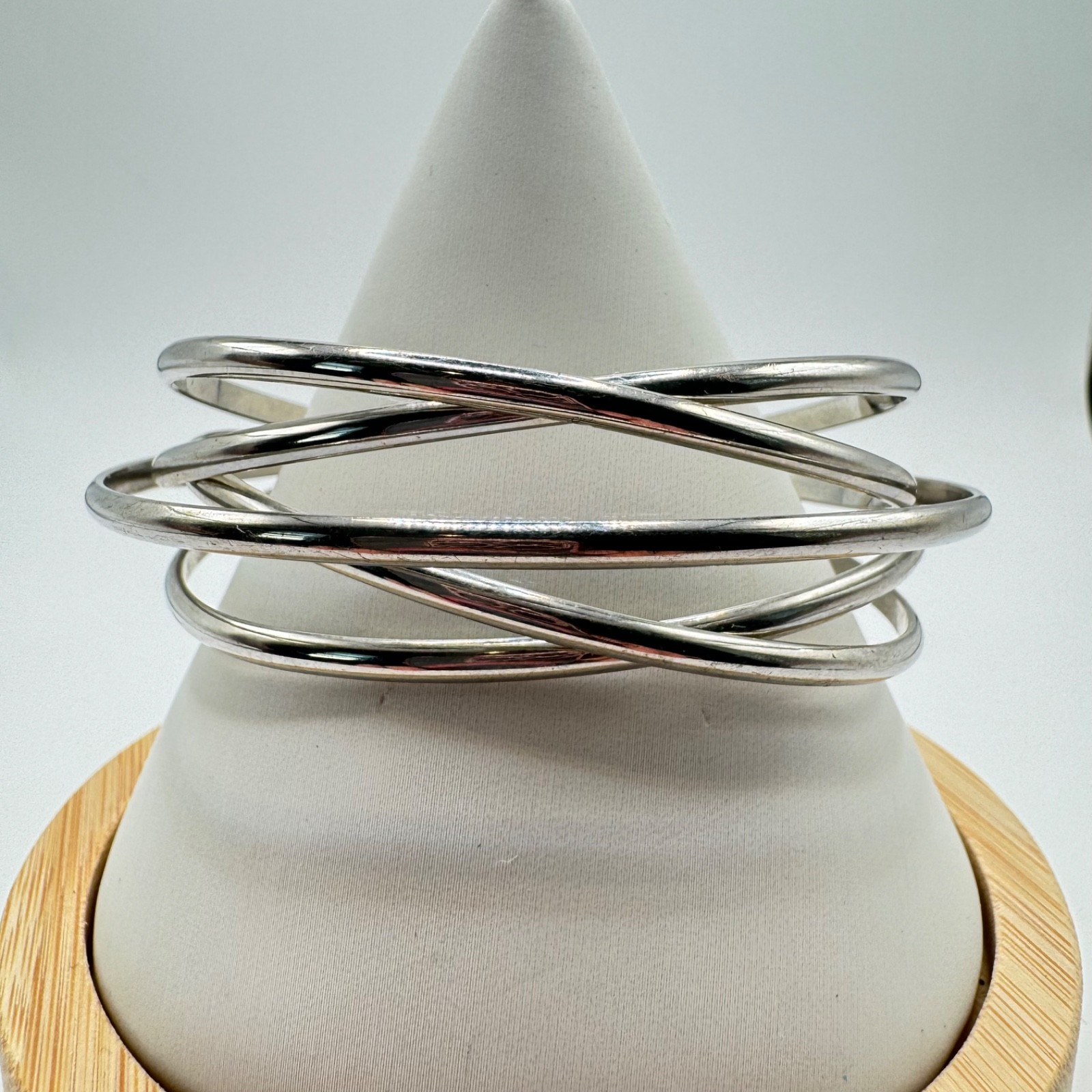 Modernist Multi-Strand Crossover Cuff Bracelet Si… - image 1