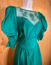 Vintage 80s Glam Prom Dress Formal Gown Bow Puff Sleeve Low Back A-Line Size 6