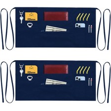 2 PCS 24x12 Inch 7 Pockets Server Aprons Zipper Waiter Waitress Waist Half