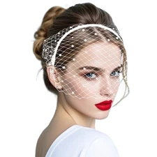 Fumwase Veil Fascinator Headband for Women Tea Party Fascinator Hats with White