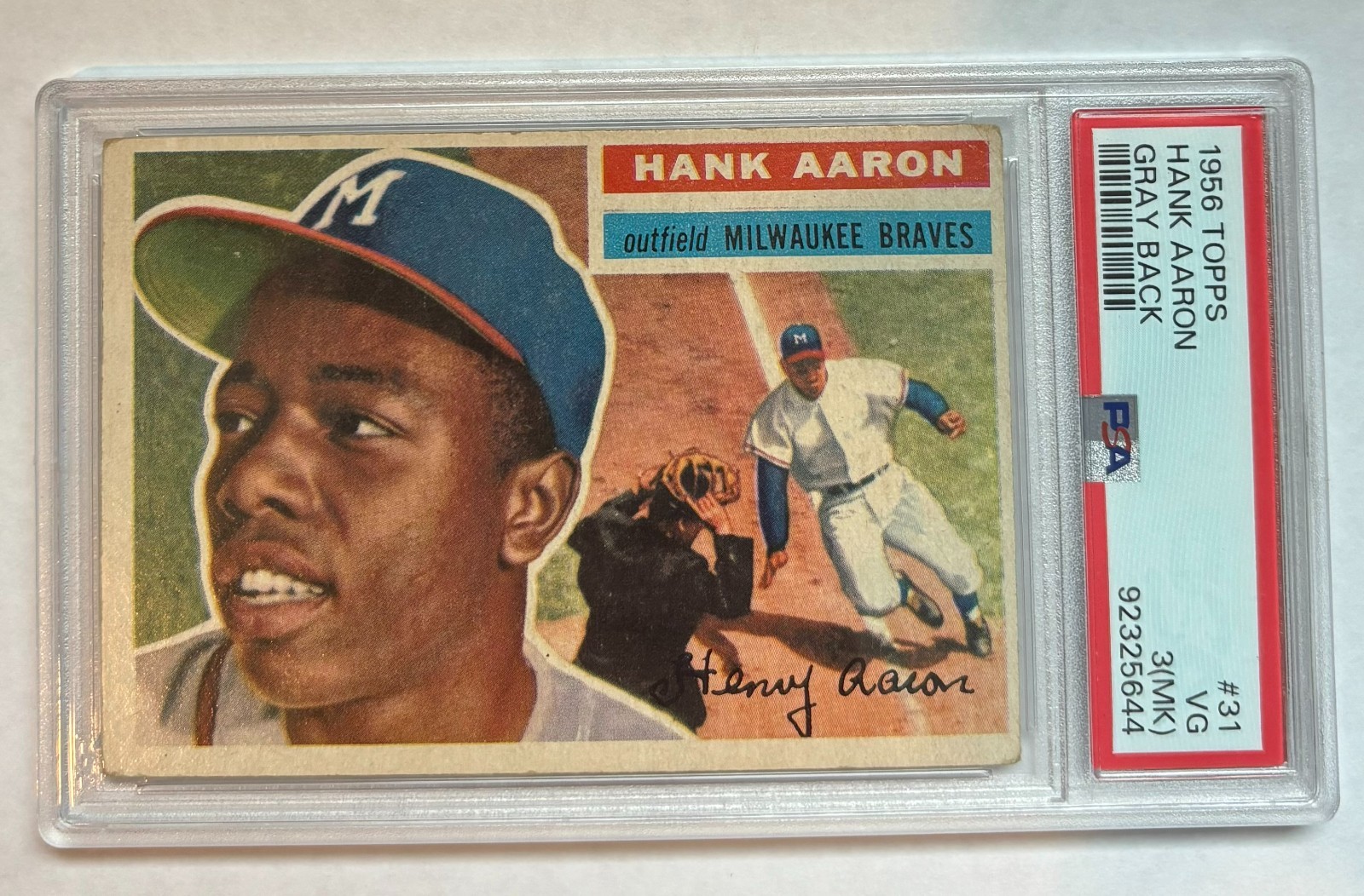 1956 Topps - Hank Aaron #31, PSA 3, Gray Back