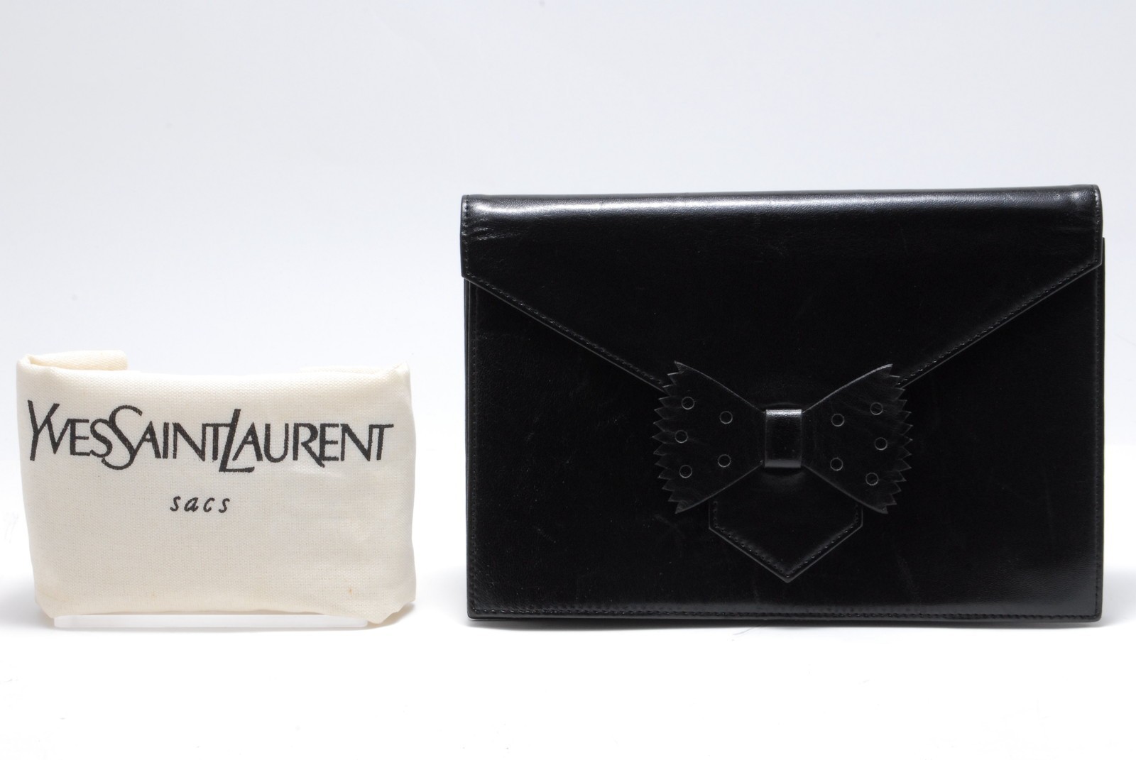 Yves Saint Laurent YSL pochette s borsa nastro pelle nera