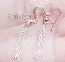 925 Sterling Silver Long Tassel Dangle Earrings Handmade Women Jewelry