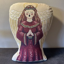 VTG Tapestry Christmas Throw Pillow Angel Winter Decor 15"x11" EUC