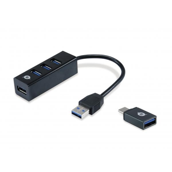 Conceptronic Nero Hubbies Tail (Usb-C, 4 Porte), Docking Station + Hub Usb, - Immagine 3