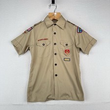 Vintage Boy Scouts of America Shirt Youth L 14-16 Beige Short Sleeve Made USA