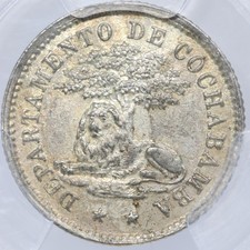 1876 Bolivia 5 Centavos Token - PCGS UNC Detail - Environmental Damage - COC-6