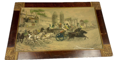 ETTORE FORTI (1850-1940) Chromolythograph Chariot Race In The Circus Maximus