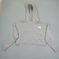 The North Face Hoodie Womens Small Gray Box Logo Cropped Pullover Sweatshirt