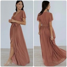 Baltic Born Womens Rosy Brown Kristina Flutter Sleeve Bridesmaid Maxi Dress 2XL