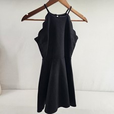 Rags to Wishes Black Scalloped Halter Neck Fit & Flare Mini Dress Womens S
