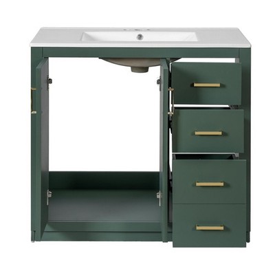 36'' Bathroom Vanity with Ceramic Sink, Solid Wood Frame, Freestanding Storage