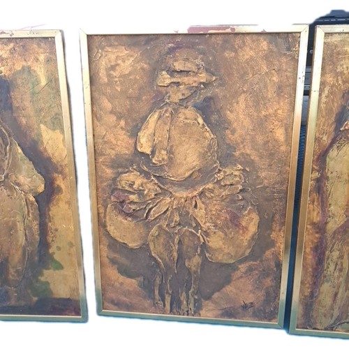 3 Pc Original Brutalist Abstract Tryptych Textured Mixed Media 60-70s Wall Art - Picture 3 of 9