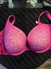 Cacique Womens Bra 44DDD Hot Pink Lace Plunge Underwire