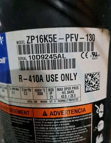 Copeland ZP16K5E-PFV-130 1.5 Ton Scroll Compressor R410A 208/230V 1 PH use 2FLU7