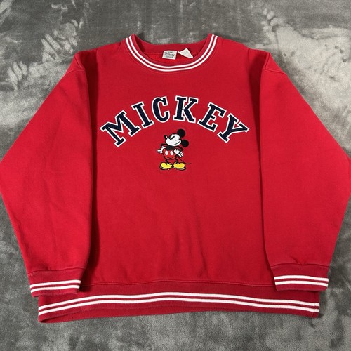 Vintage Disney Mickey Mouse Sweatshirt Size L Red Embroidered 90s
