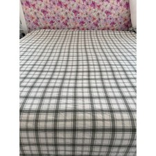 California King Flannel From Portugal Flat Sheet Gray Plaid 100 Cotton Single